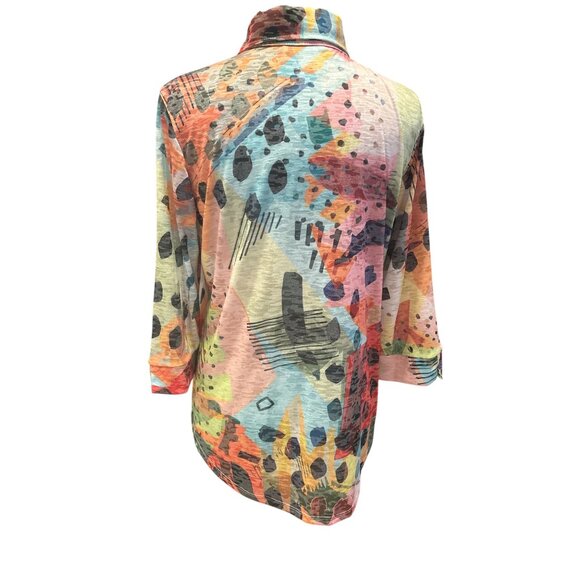 Jess & Jane Abstract Art Print Button-Up Top – Artsy Lightweight Blouse M - Picture 3 of 8